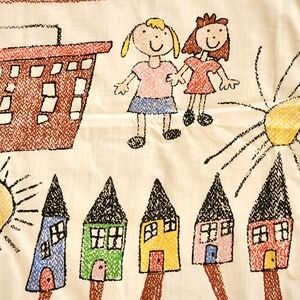 RARE VTG Danville by Dan River 3pc  Twin Sheet Set Children's Crayon Drawings